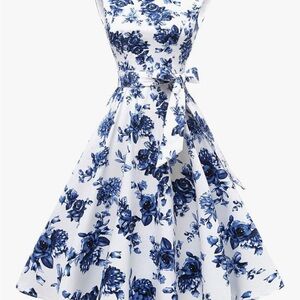 Floral Blue and White Dress
